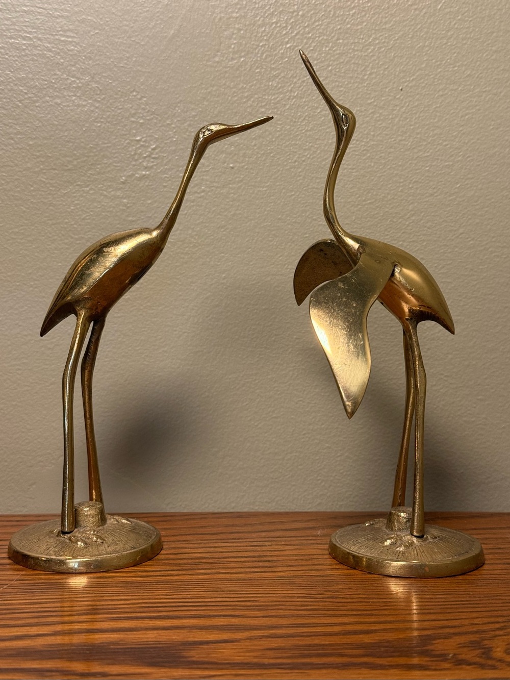 Vintage Mid Century Solid Brass Crane Heron Figurines Pair of 2
